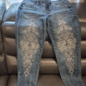 White House Black Market Blue Embroidered Straight Leg Jeans